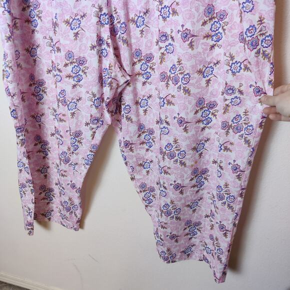 Caron Callahan Goa Pink Coral Floral Sleeveless Cotton Jumpsuit Large Cottage - Picture 9 of 16